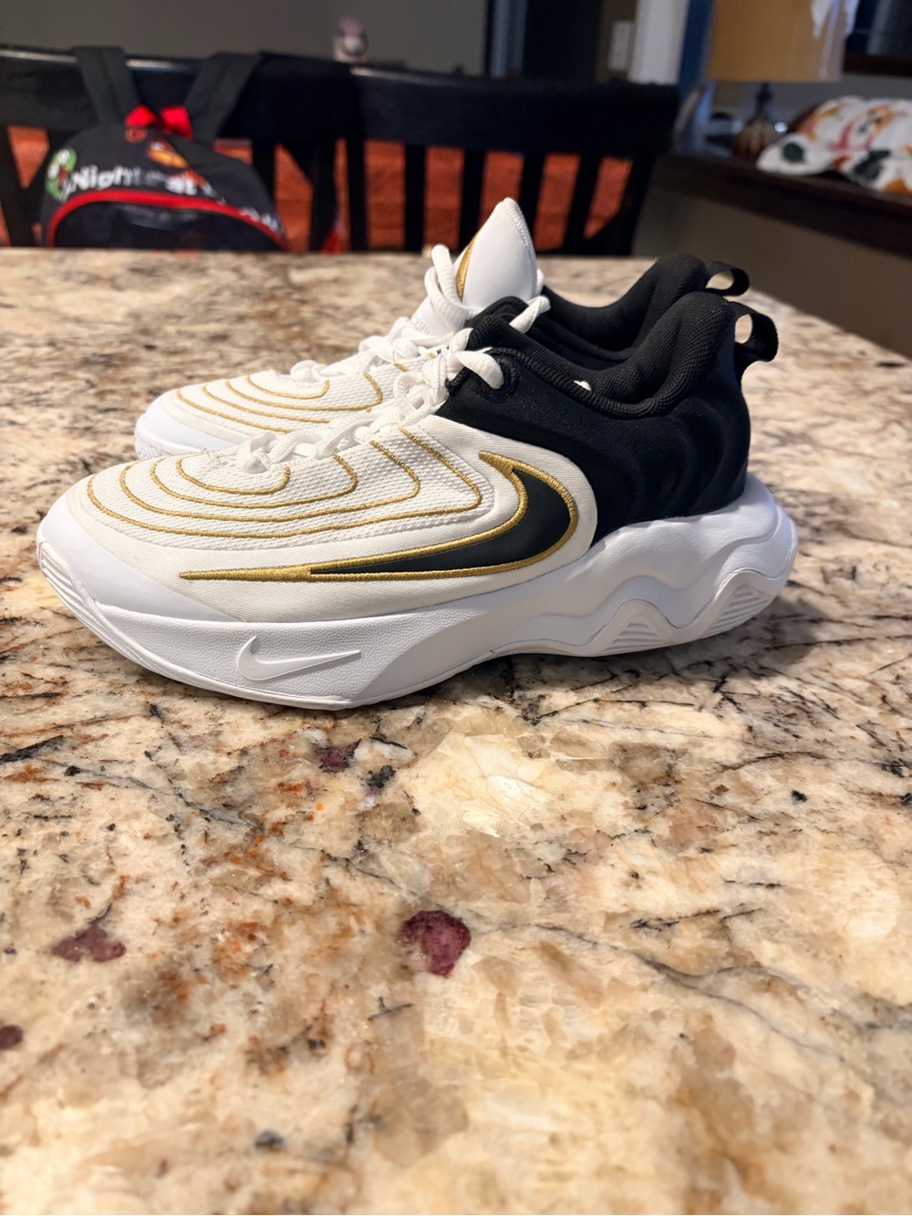 Nike Kids Giannis immortality 4 White Black Sneakers with Gold Trim